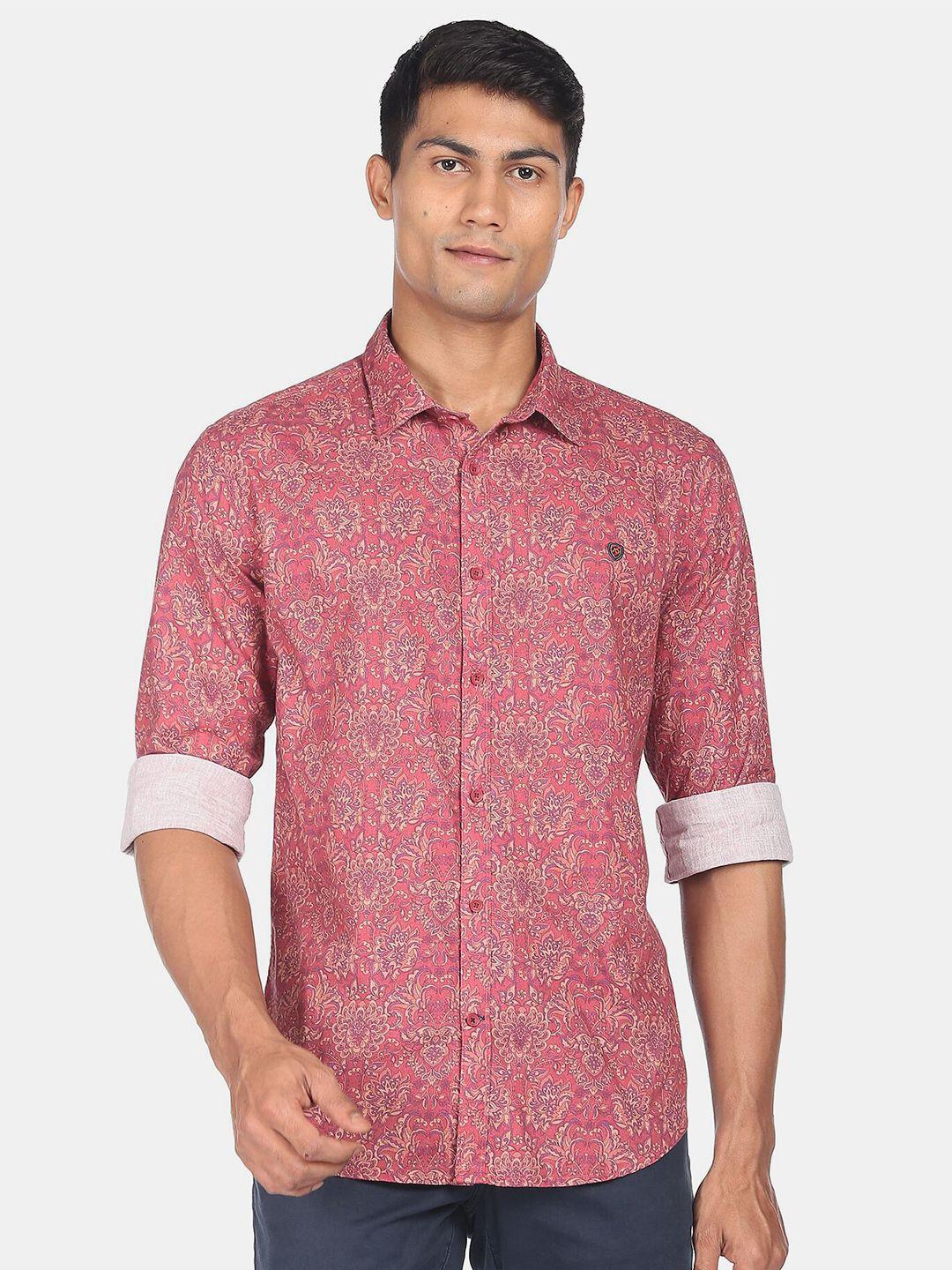 ad by arvind men red slim fit printed casual shirt