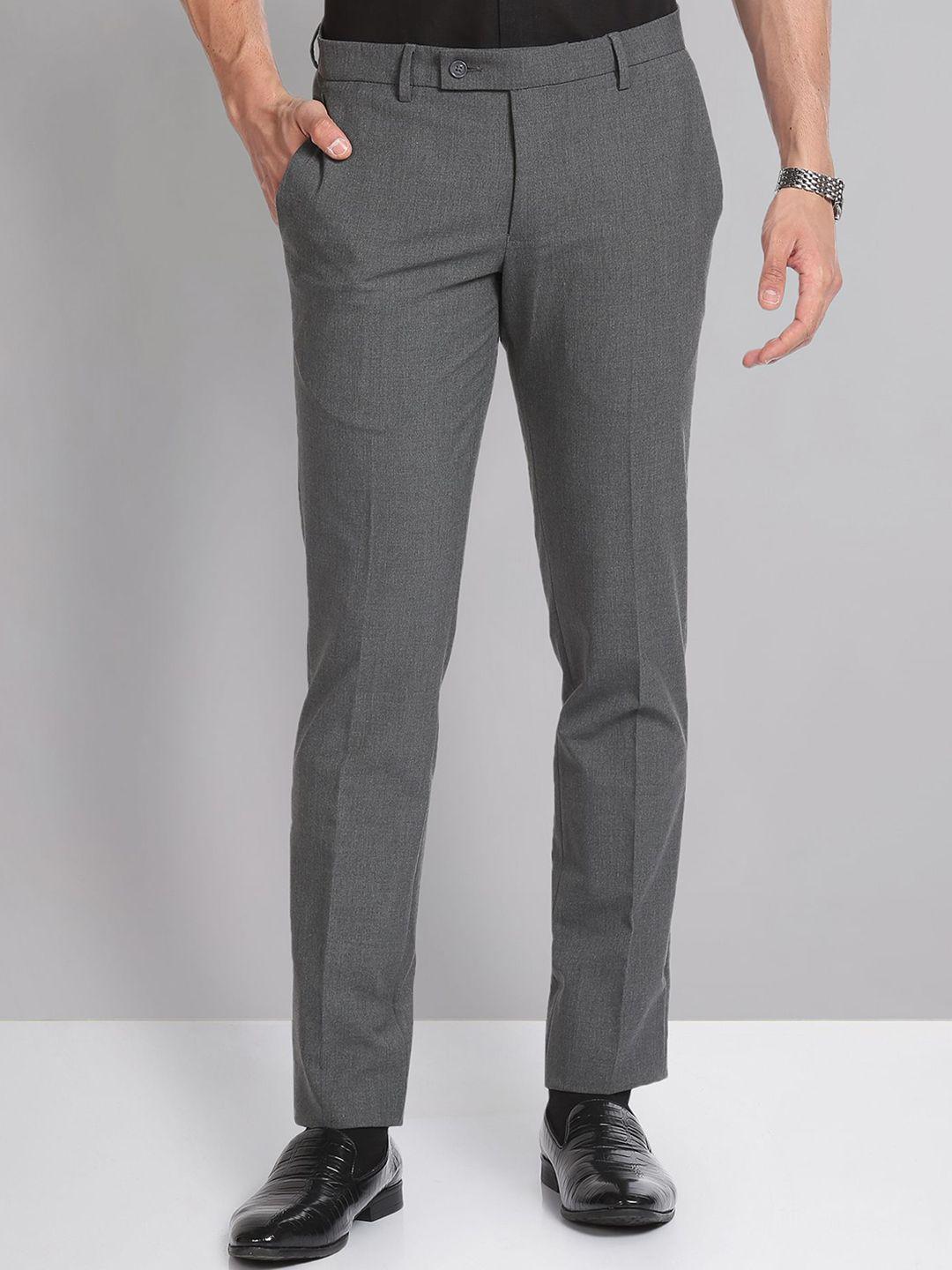 ad by arvind men slim fit mid-rise formal trousers