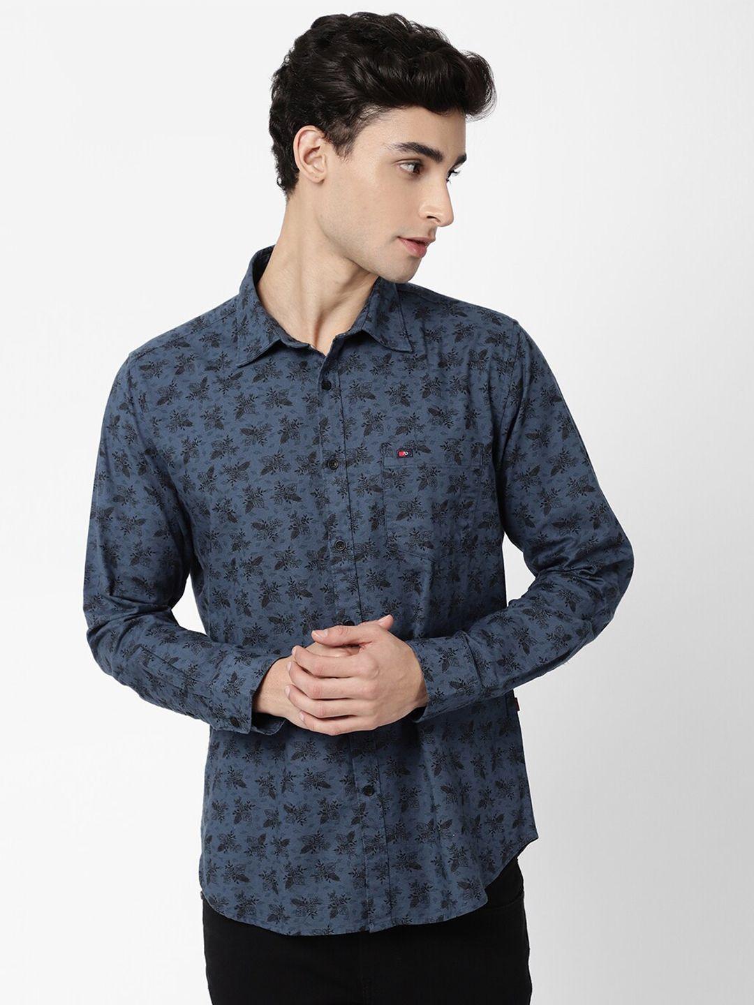 ad by arvind men teal slim fit floral printed cotton casual shirt