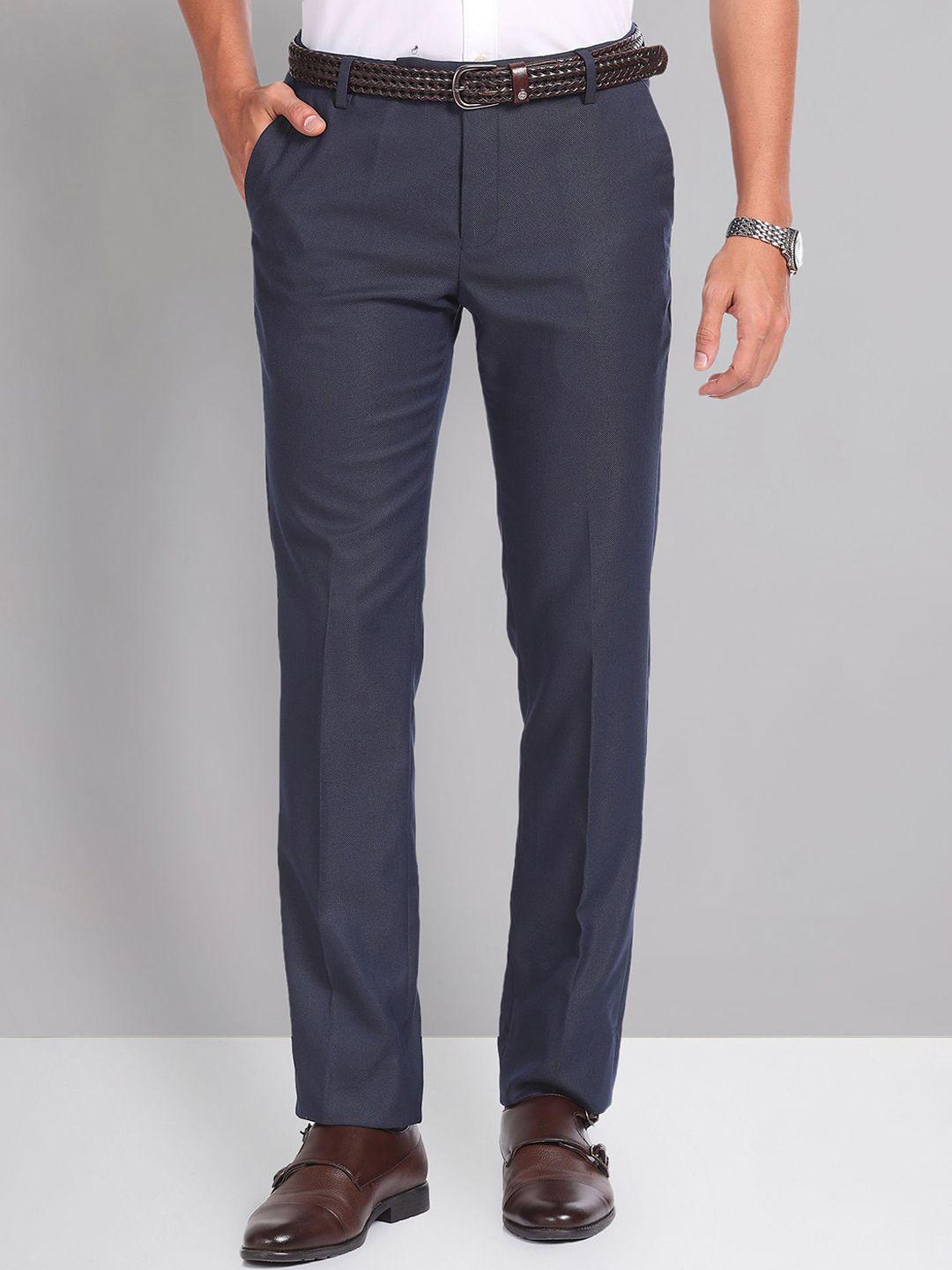 ad by arvind men textured slim fit formal trousers