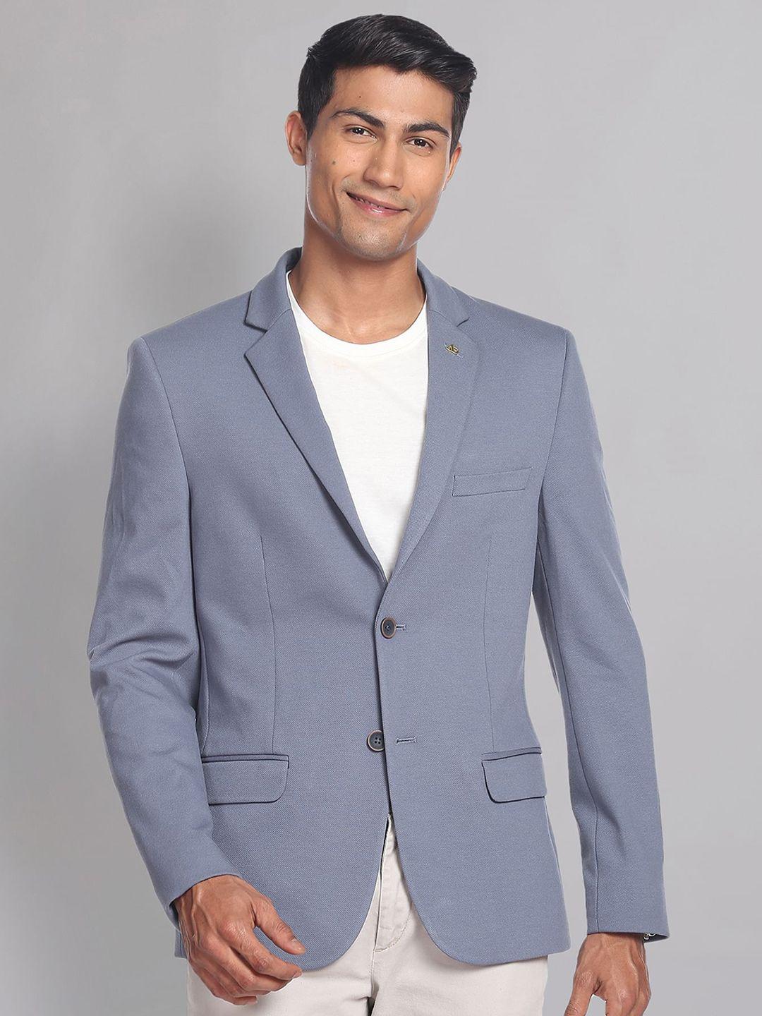 ad by arvind men textured slim-fit single-breasted formal blazer