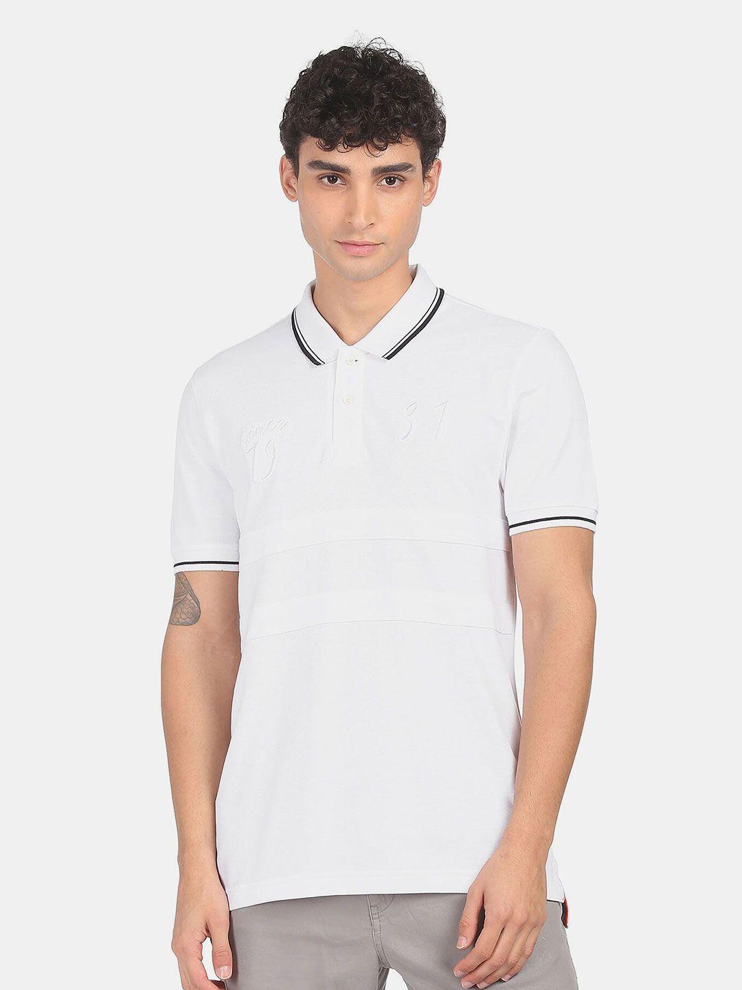 ad by arvind men white polo collar slim fit t-shirt