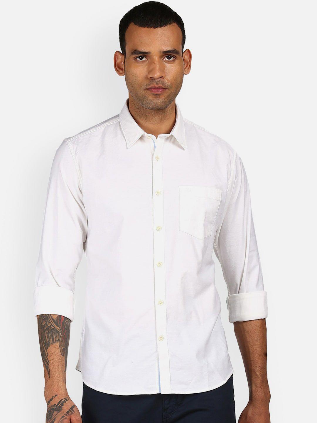 ad by arvind men white slim fit opaque cotton casual shirt