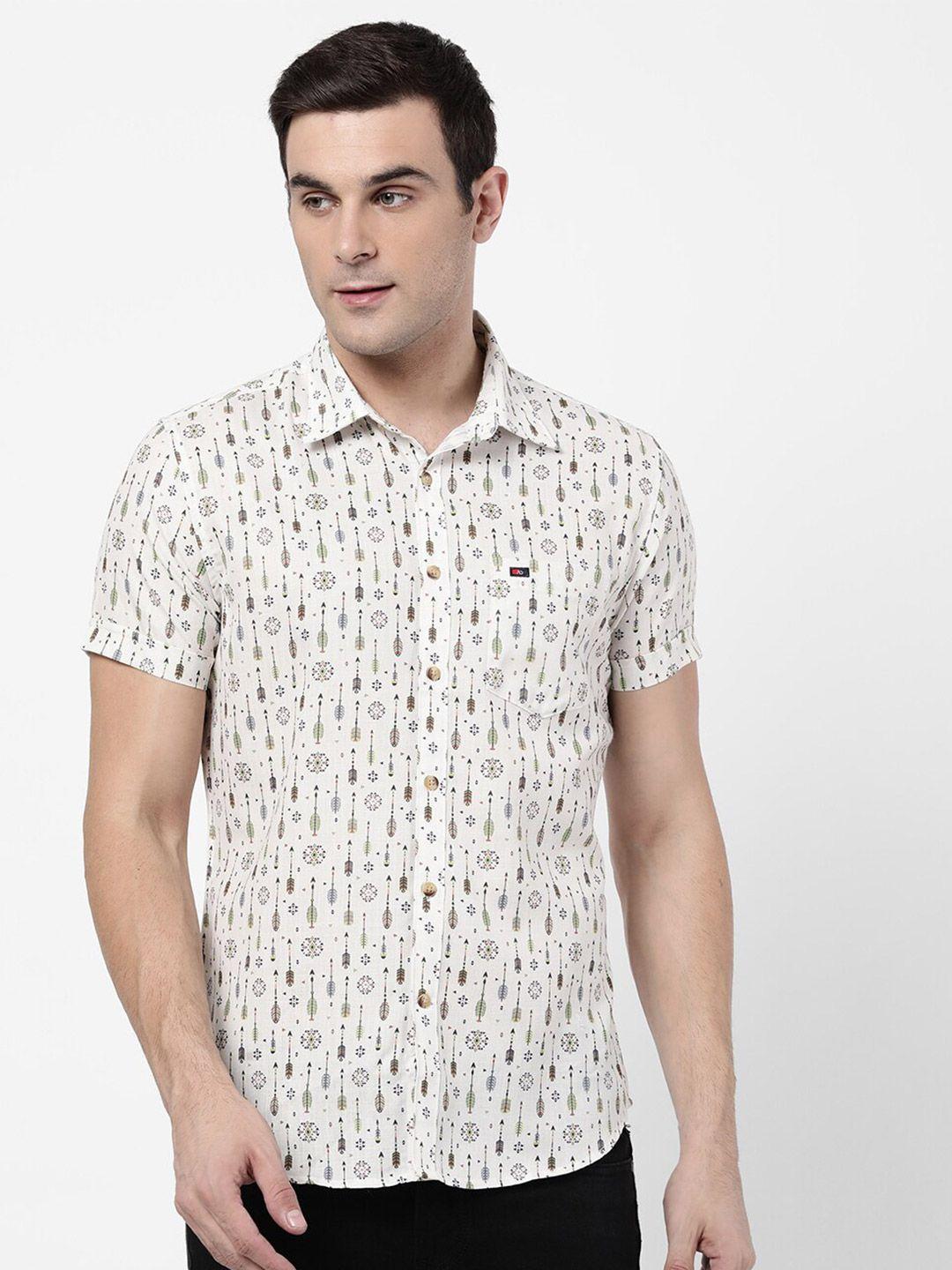 ad by arvind men white slim fit printed casual shirt