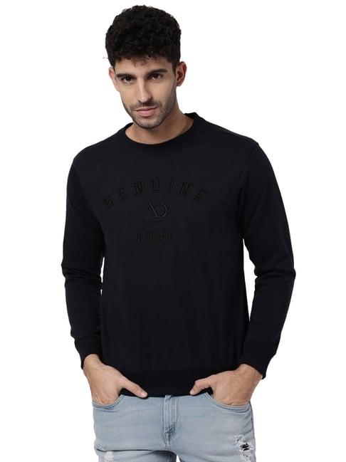 ad by arvind navy cotton slim fit sweatshirt