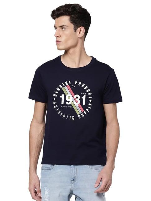 ad by arvind navy crew t-shirt