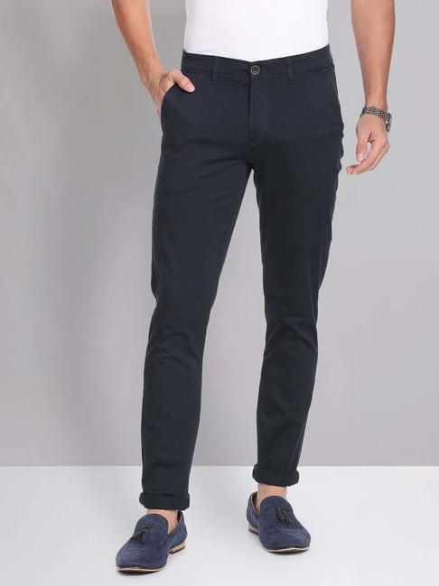 ad by arvind navy slim fit chinos