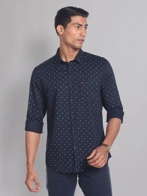 ad by arvind navy slim fit printed shirt