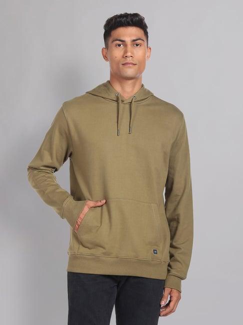 ad by arvind olive slim fit hooded sweatshirt