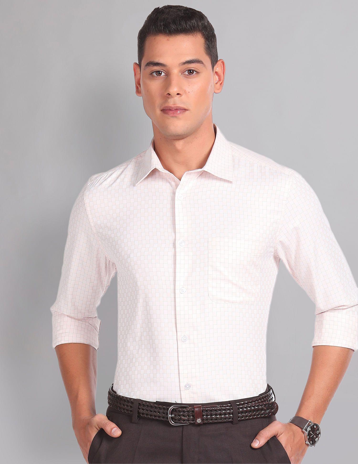ad by arvind opaque checked casual twill shirt