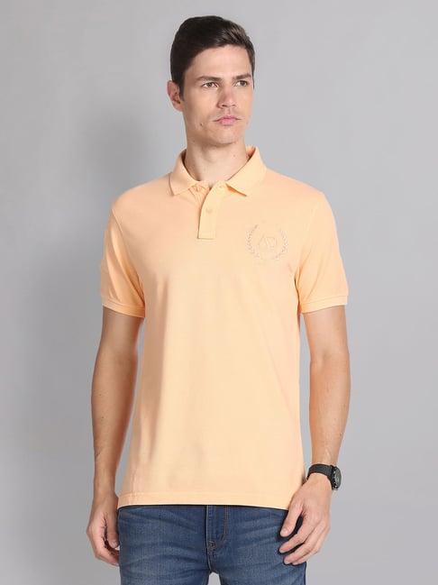 ad by arvind orange slim fit embroidered logo polo t-shirt