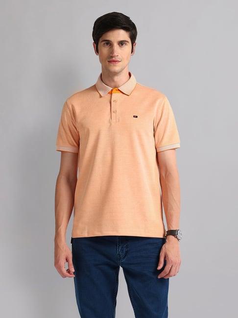 ad by arvind orange slim fit self design polo t-shirt