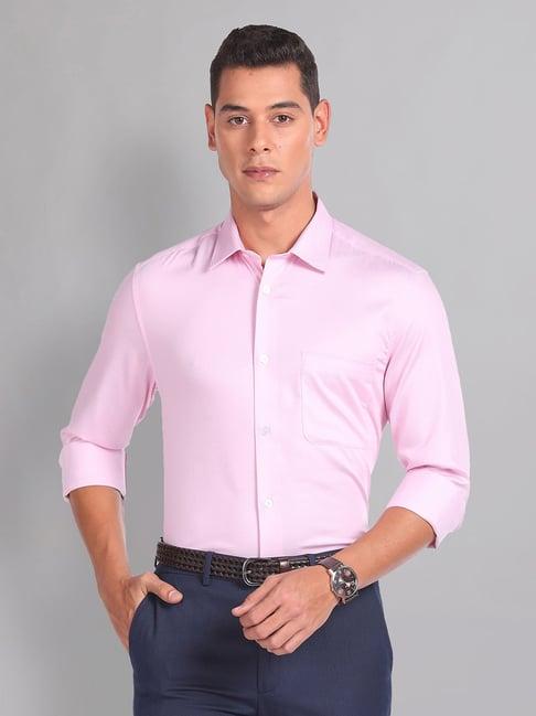 ad by arvind pink regular fit textured shirt