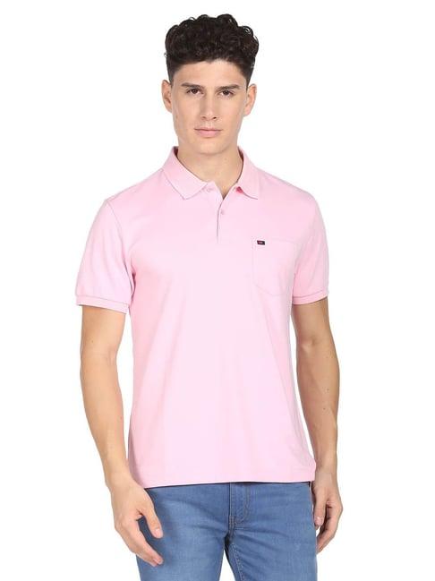 ad by arvind pink slim fit polo t-shirt