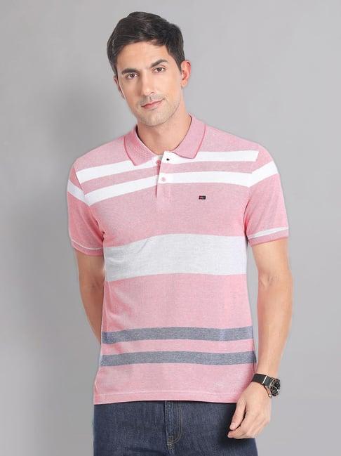 ad by arvind pink slim fit striped polo t-shirt