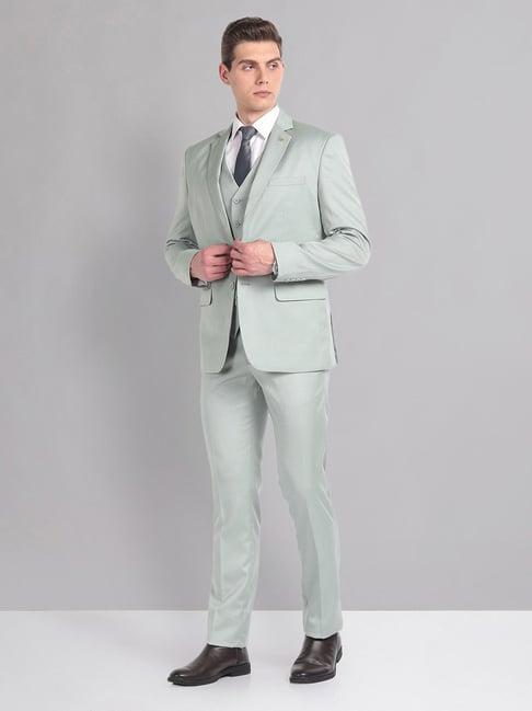 ad by arvind pista green regular fit notch lapel three piece suit