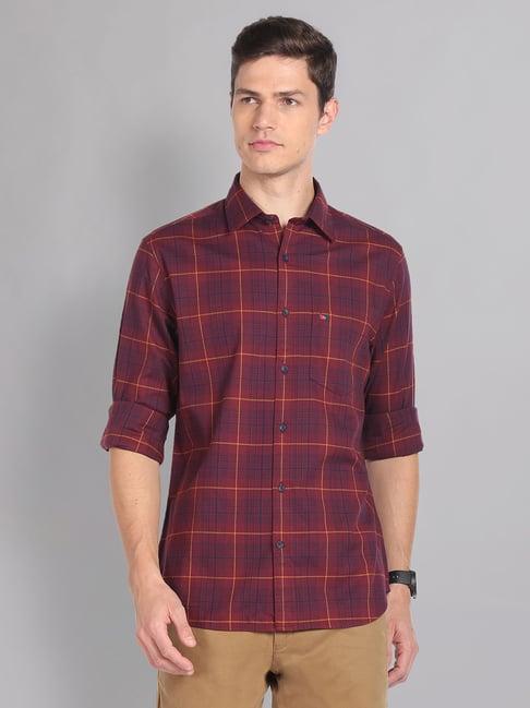 ad by arvind red slim fit check shirt