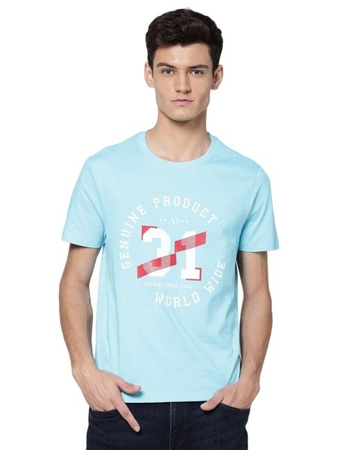 ad by arvind sky blue crew t-shirt