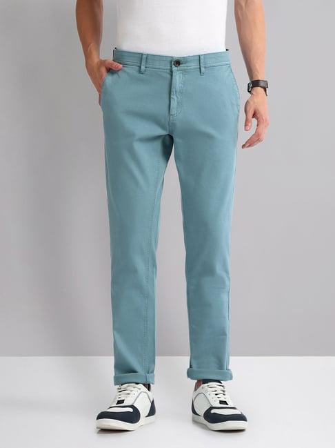 ad by arvind sky blue slim fit chinos