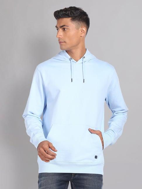 ad by arvind sky blue slim fit hooded sweatshirt