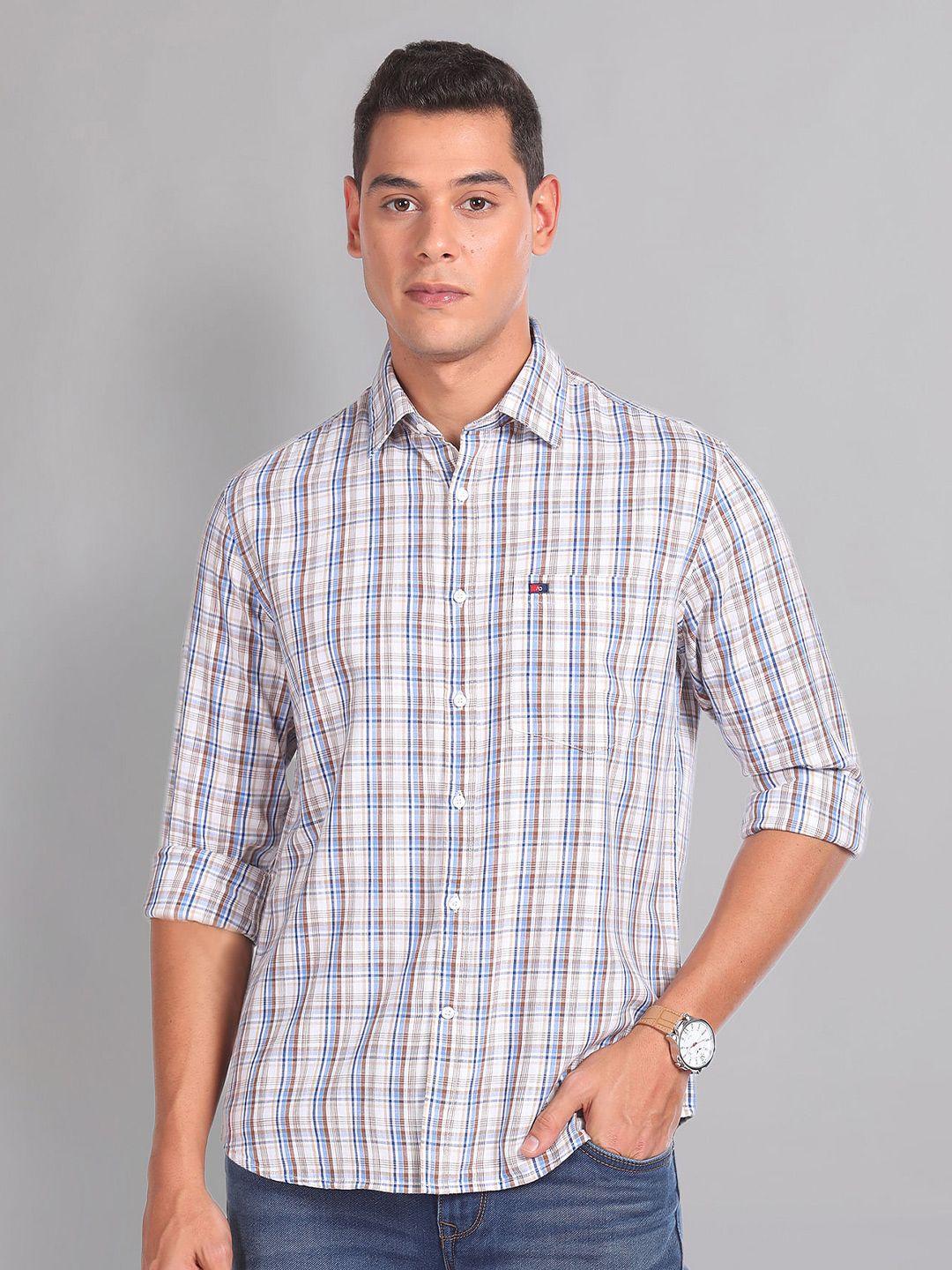 ad by arvind slim fit checked cotton casual shirt
