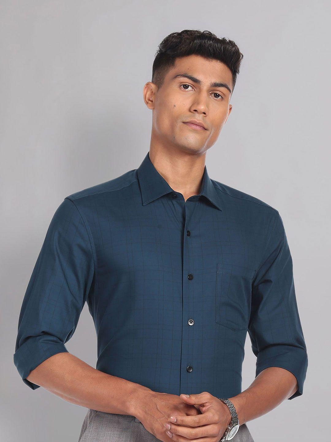 ad by arvind slim fit checked twill pure cotton formal shirt