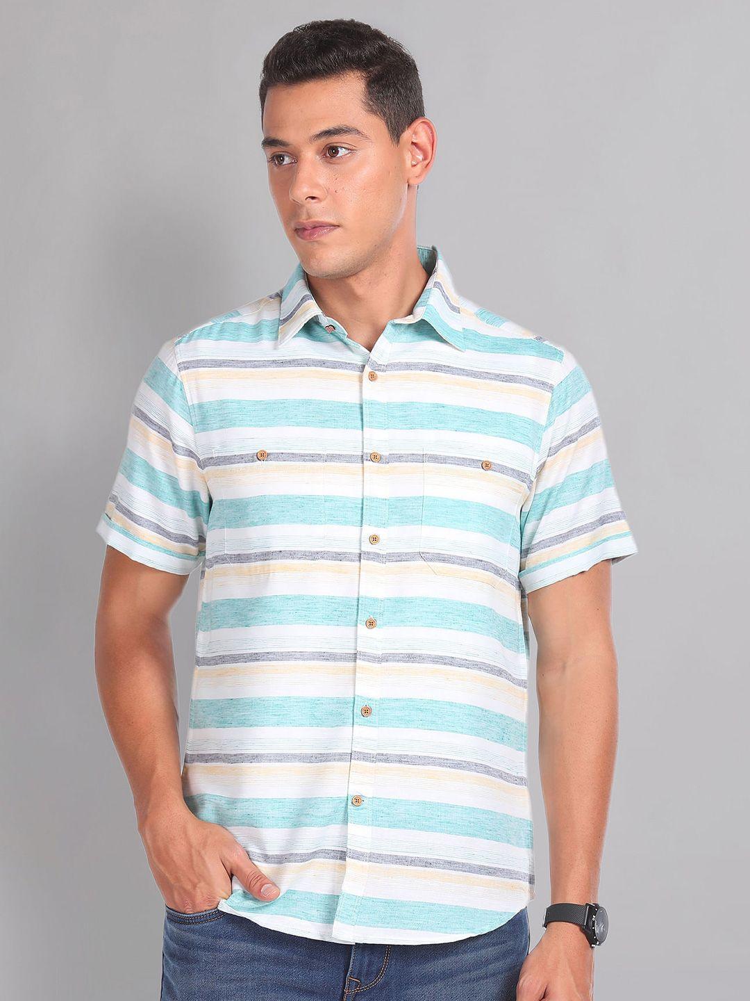 ad by arvind slim fit horizontal stripes opaque cotton casual shirt