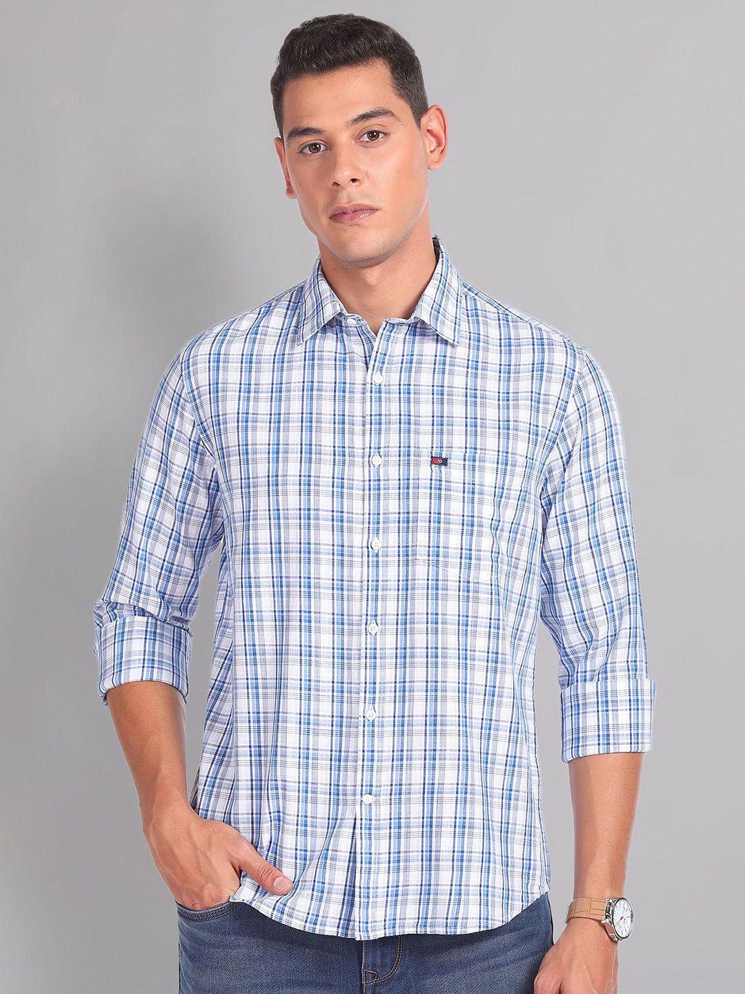 ad by arvind slim fit opaque checked cotton casual shirt