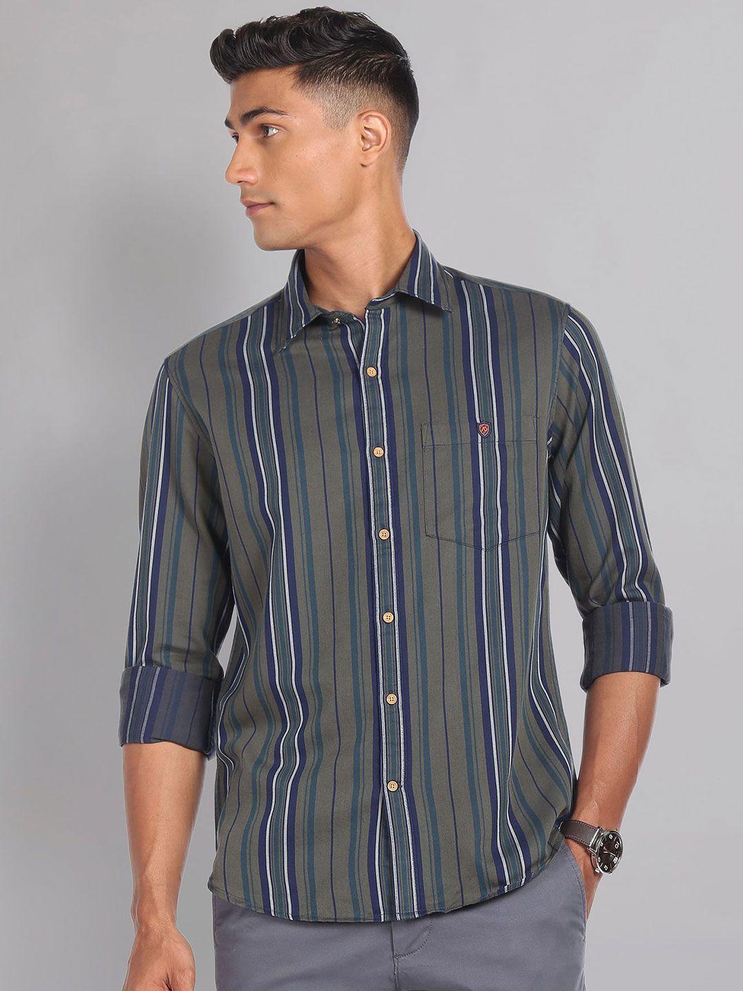 ad by arvind slim fit vertical stripes twill spread collar cotton casual shirt