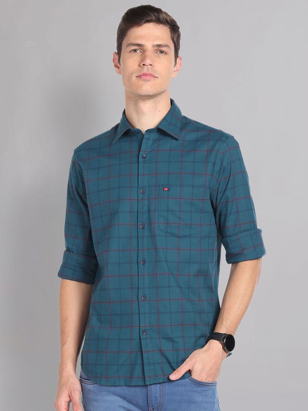 ad by arvind tartan checks slim fit casual shirt