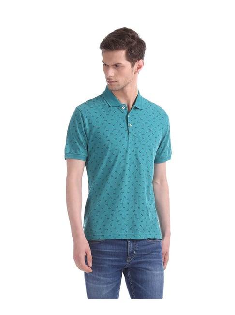 ad by arvind teal printed polo t-shirt