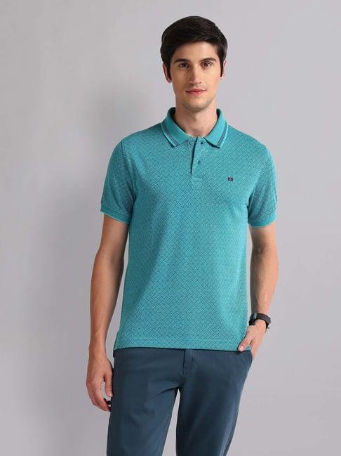 ad by arvind teal slim fit self design polo t-shirt