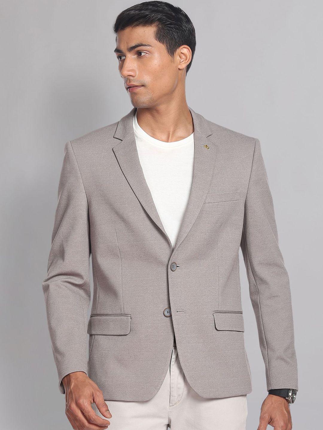 ad by arvind textured knit slim-fit single-breasted blazer
