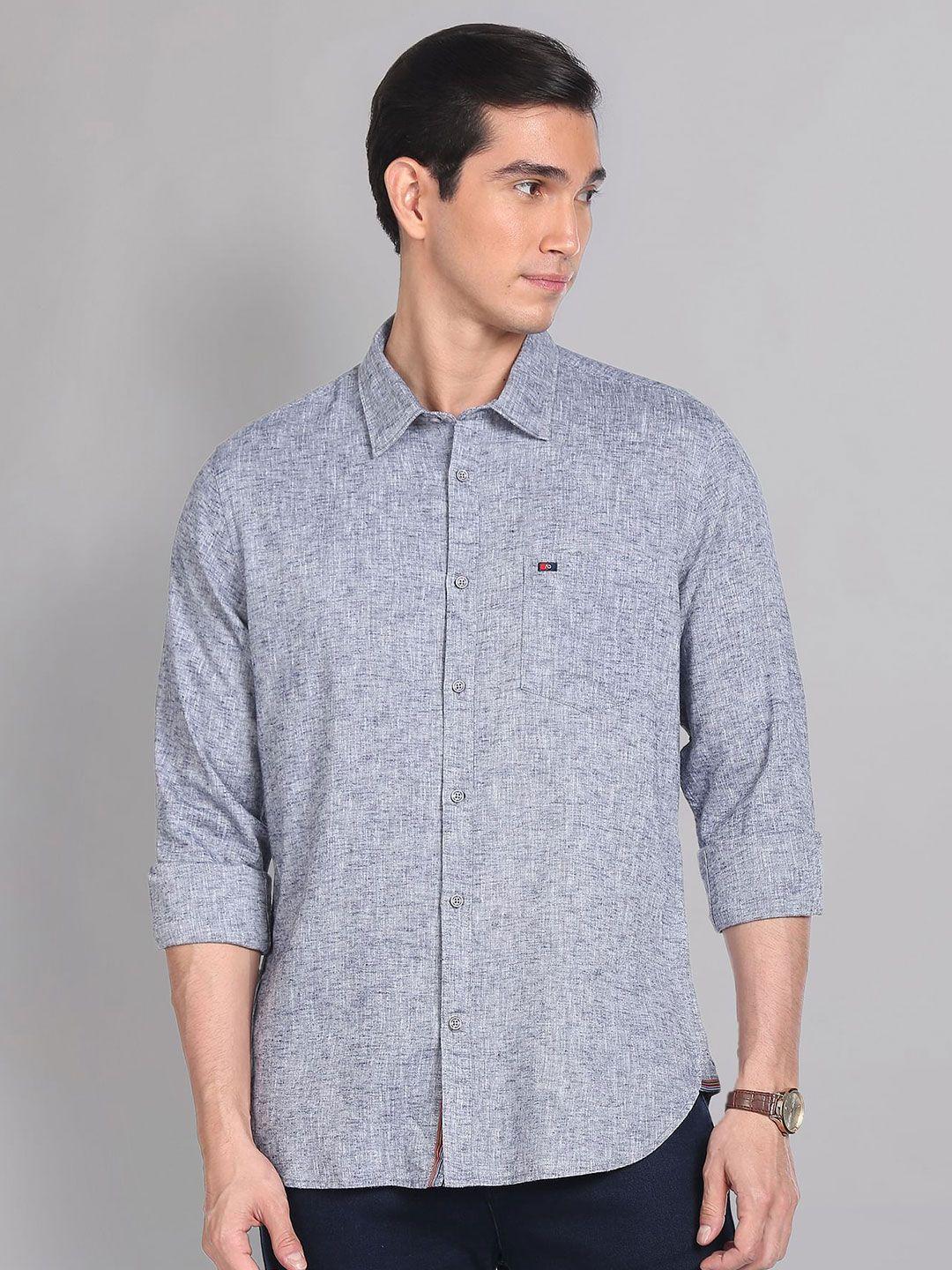 ad by arvind textured self design spread collar slim fit casual shirt