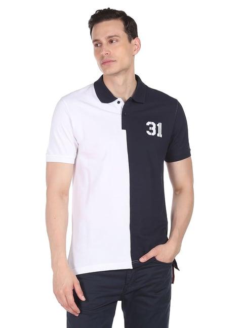 ad by arvind white & navy polo t-shirt