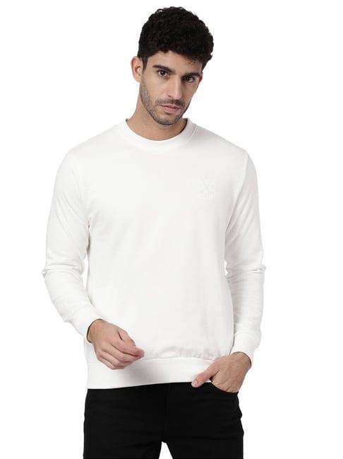 ad by arvind white cotton slim fit sweatshirt