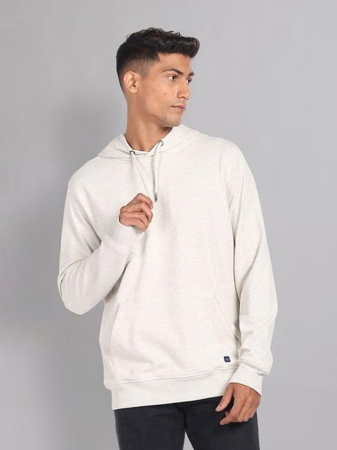 ad by arvind white melange slim fit hooded sweatshirt