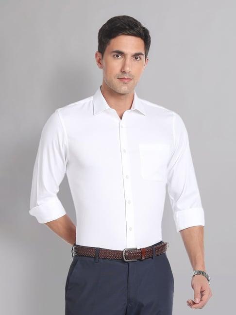 ad by arvind white regular fit textured shirt