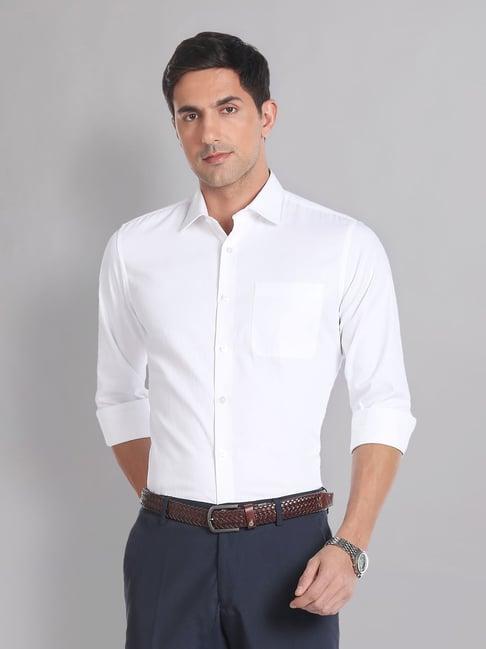 ad by arvind white regular fit textured shirt