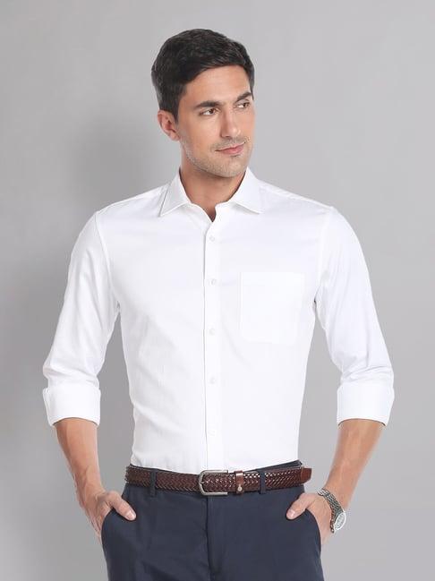 ad by arvind white regular fit textured shirt