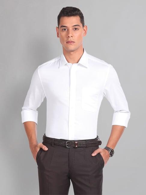 ad by arvind white regular fit textured shirt