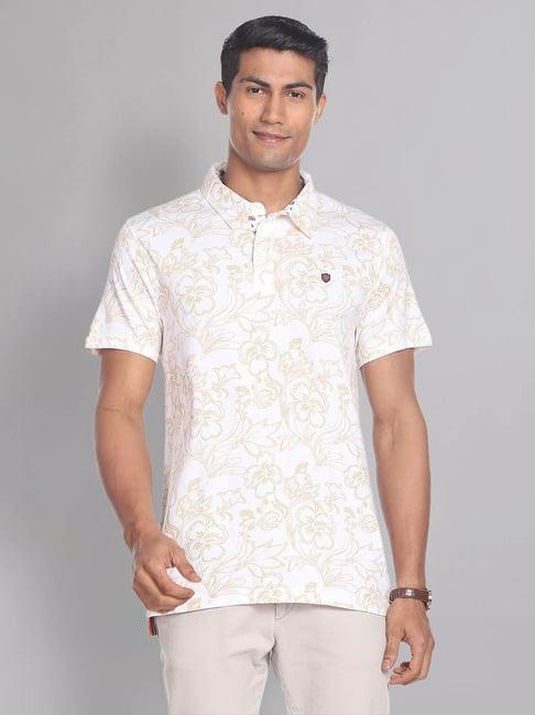 ad by arvind white slim fit printed polo t-shirt