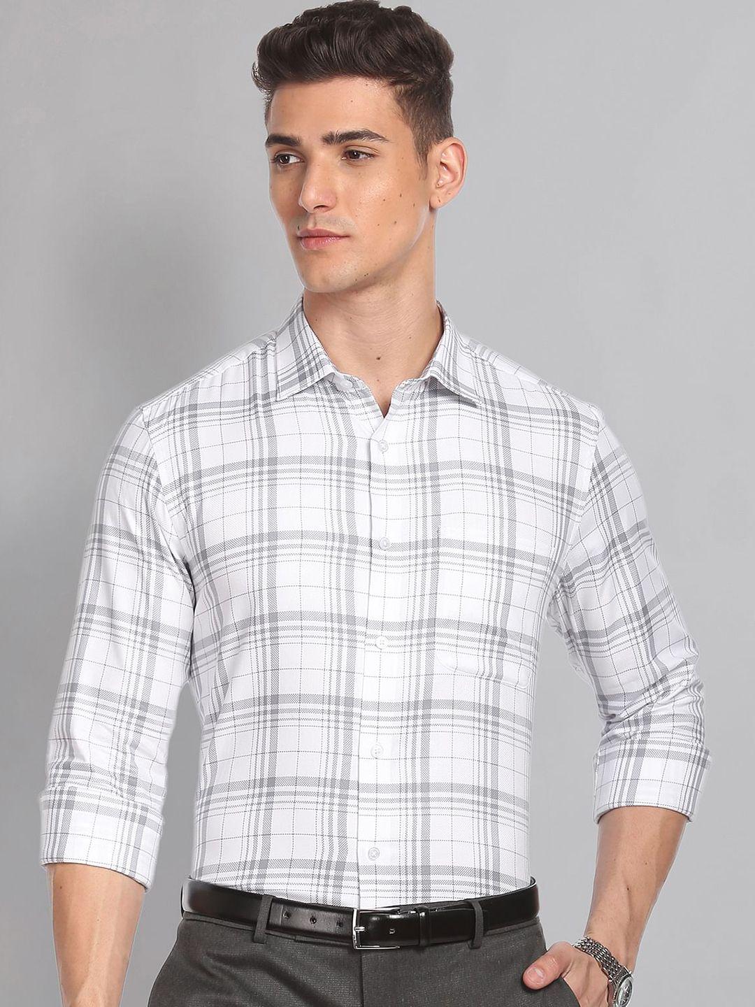 ad by arvind windowpane checked pure cotton formal shirt