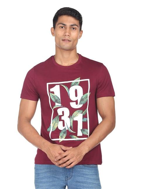 ad by arvind wine slim fit crew t-shirt