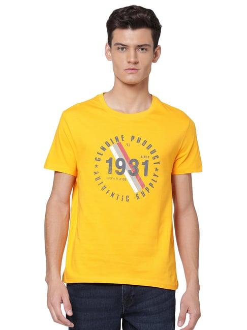 ad by arvind yellow crew t-shirt