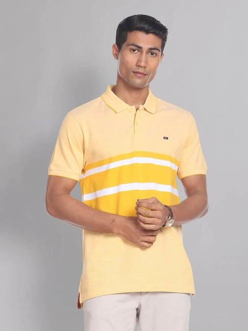 ad by arvind yellow slim fit printed polo t-shirt