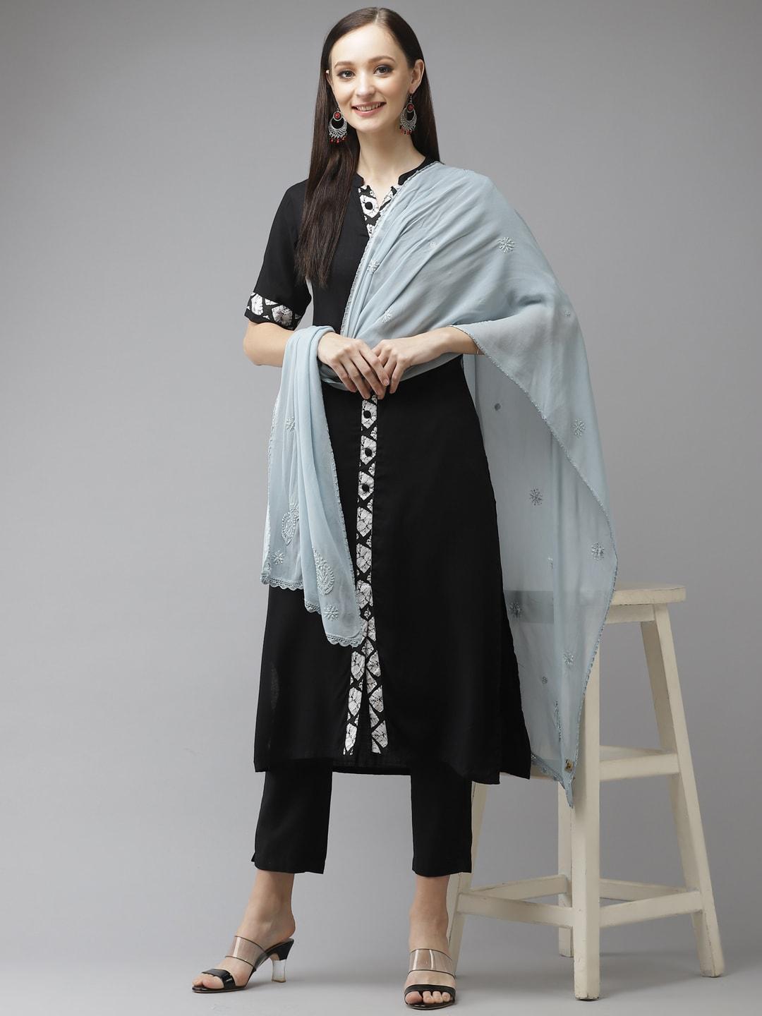 ada grey & grey ethnic motifs embroidered handloom dupatta with thread work