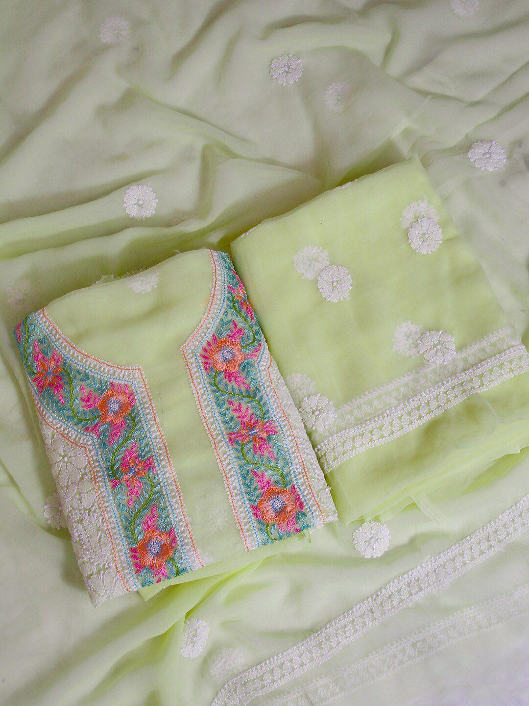 ada lime green & pink embroidered unstitched dress material
