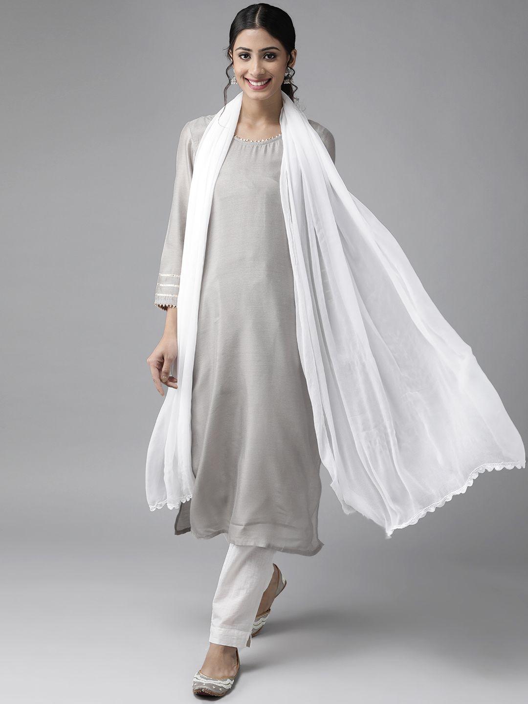 ada white sustainable solid handloom dupatta