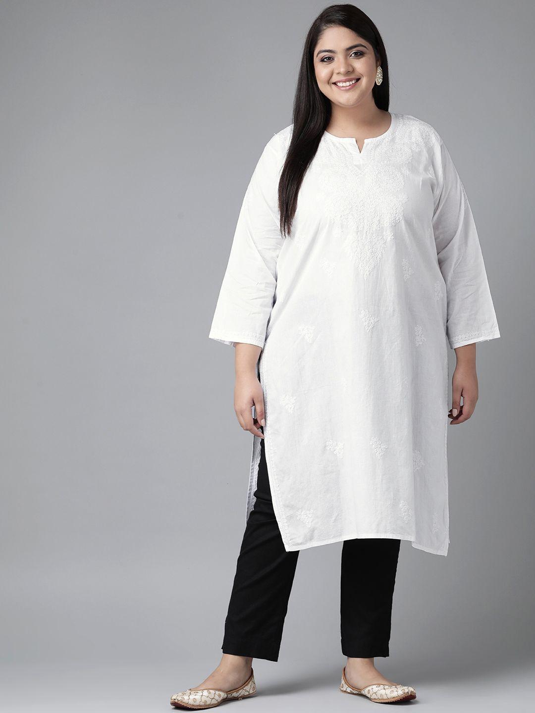 ada women plus size white chikankari embroidered sustainable handloom kurta